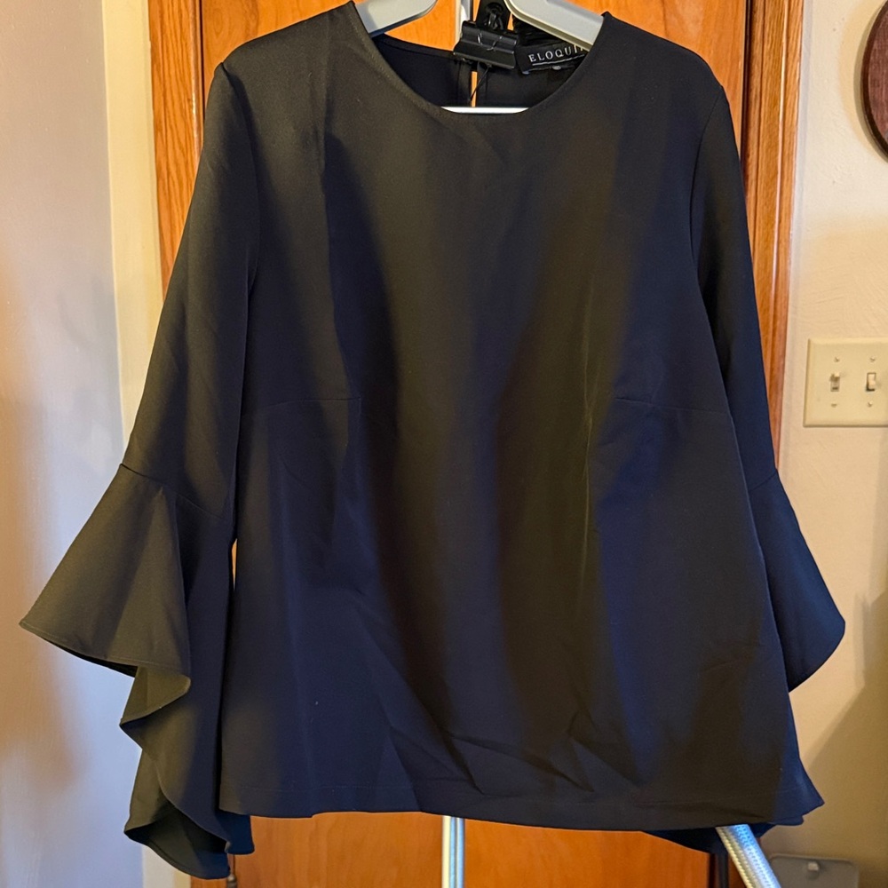 Eloquii Elegant Black Flare Sleeve Blouse. Size 14. Great condition.